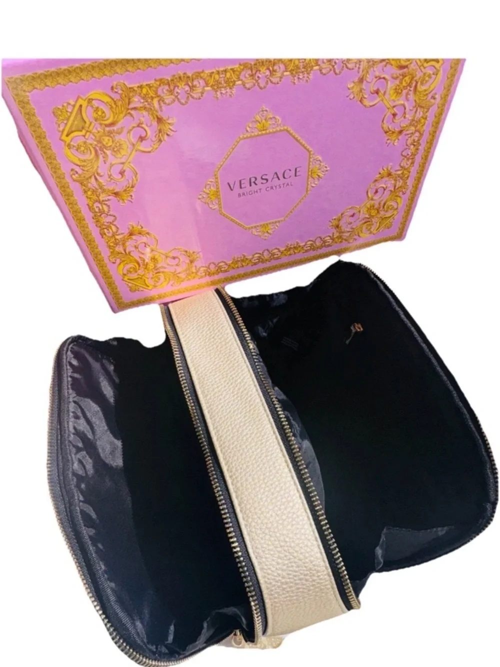 New Versace Parfums Black Gold Medusa Cosmetic Bag Wristlet Travel Case with Box